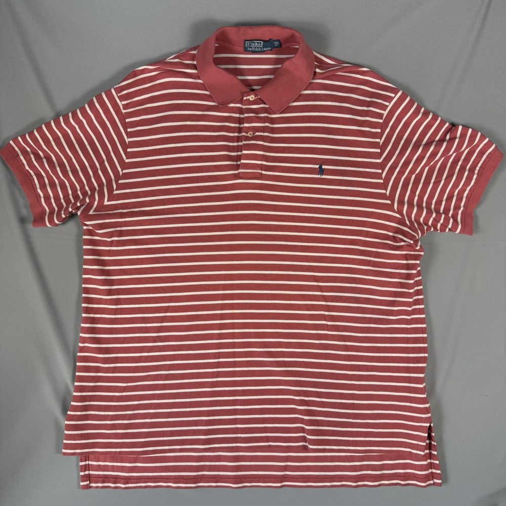 Polo Ralph Lauren Polo Shirt Mens 3XB Red White Striped Big Short Sleeve